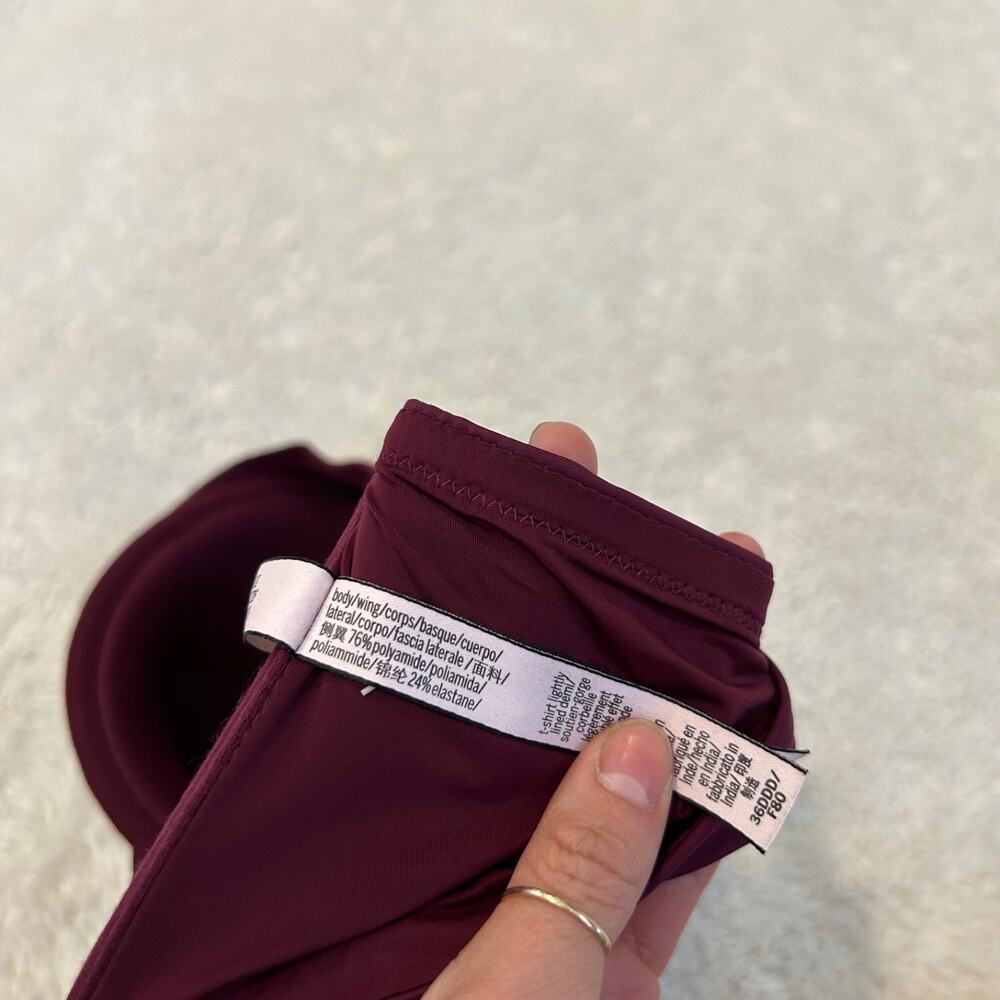 Victoria Secret Womens Burgundy Razerback Bra Sz 36DDD Lightly Lined Casual Sexy - Picture 5 of 5